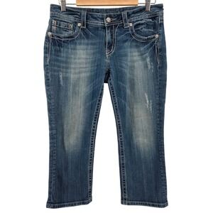 Miss Me Cuffed Capri Jeans‎ Low Rise Embroidered Embellished Y2K Blue Wash 31